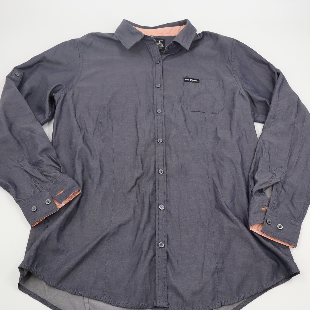 Taco Bell Womens Gray Long Sleeve Button‎ Down Employee Uniform Shirt Large L